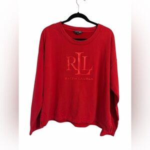 Lauren Ralph Lauren RLL Red Pullover Crewneck Sweatshirt Women' Big Logo Size XL